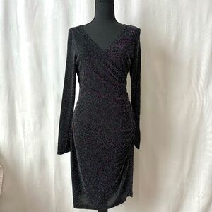 WHBM Black Sparkle Knit Sheath Dress Metallic Size 8